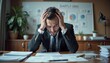 © Denis - Bankrupt business owner looks stressed at an empty desk, surrounded by scattered financial documents.