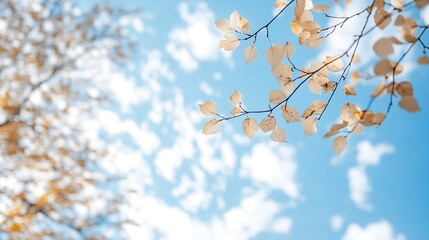 Aufkleber - Vibrant autumn leaves against a bright blue sky showcasing nature's seasonal beauty : Generative AI