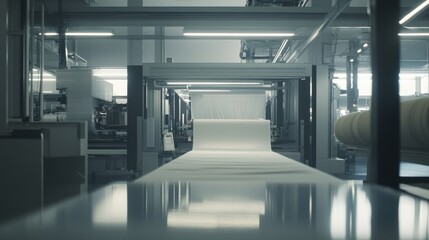 Poster - A smart textile factory utilizing AI-powered weaving machines for enhanced fabric production.