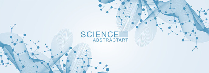 Wall Mural - modern abstract molecules structure for science or medical background. dna helix or atom visualizati