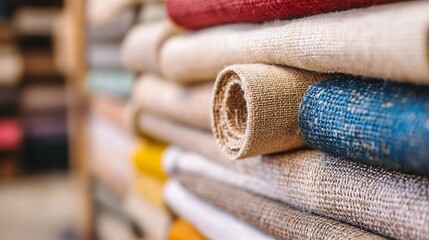 Poster - Rolls of colorful fabrics neatly arranged showcasing various textures and patterns : Generative AI
