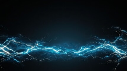 bright blue lightning bolts streak across a dark background, creating a striking visual of energy an