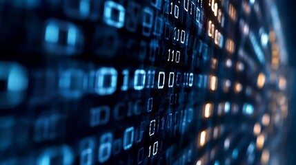 Fototapete - Abstract representation of binary code showcasing the digital world with glowing numbers and data flow in technology : Generative AI