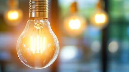 Aufkleber - Beautiful close up of an illuminated antique light bulb glowing with warm light : Generative AI