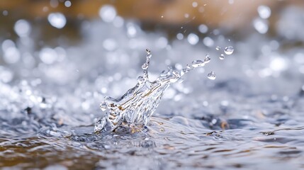 Aufkleber - CloseUp of Water Drops Splashing and Creating Ripples in a Clear Stream Capturing the Essence of Nature : Generative AI