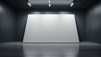 Poster - sleek modern gallery space with minimalist design and unique angled canvas installation