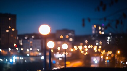 Aufkleber - Blurry Urban Night Scene with Soft Lights and Glowing Bokeh Effects : Generative AI
