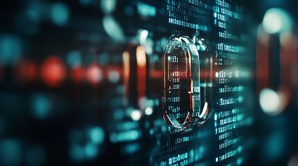 Leinwandbilder - Macro shot of a secure padlock overlaid on digital data representing online security and protection : Generative AI