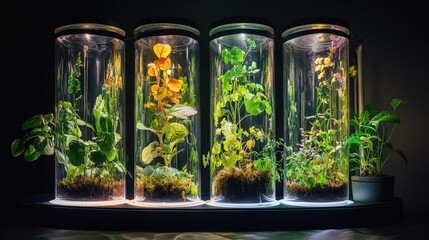 Poster - A scientific experiment on plant growth under controlled conditions, where researchers explore the effects of light, temperature, and soil on plant development.