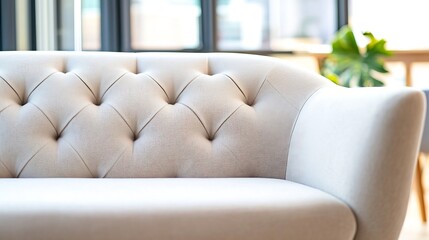 Poster - CloseUp of Luxurious Upholstered Sofa with Elegant Tufted Design and Natural Light Streaming Through Windows : Generative AI