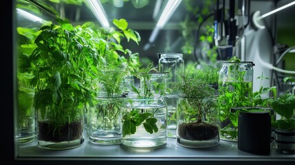 Poster - A scientific experiment on plant growth under controlled conditions, where researchers explore the effects of light, temperature, and soil on plant development.