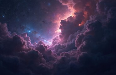 Wall Mural - dramatic space with clouds and galaxies. abstract realistic backdrop of universe with a photorealist