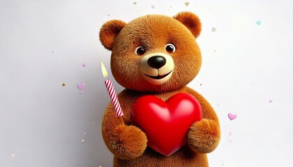 Sticker - teddy bear with red heart and candle