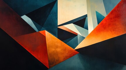 Poster - bold, angular shapes in sharp contrasts of light and dark, creating a striking visual with a high-en