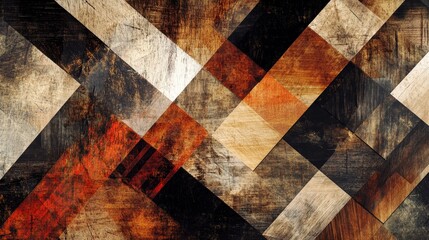 Poster - overlapping, translucent triangles and rectangles, each slightly rotated and layered to create a fee