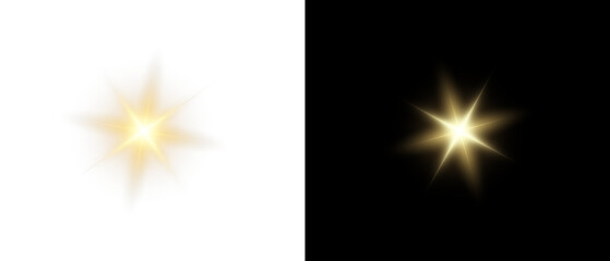 Wall Mural - yellow star flashed with sparkles sun isolated on white background. soft glow without departing rays