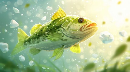 Poster - A vibrant illustration of a fish swimming in a serene underwater environment.