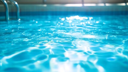 Poster - Glistening Blue Water Surface Reflections in Pool with Sunlight Shimmering on Waves : Generative AI