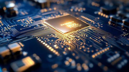Fototapete - Macro closeup of a modern circuit board showcasing intricate technology and electronics : Generative AI