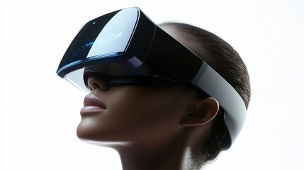 Poster - A sleek wearable VR headset on a person immersed in a virtual gaming world, with vivid graphics reflecting on their face