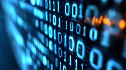 Aufkleber - Digital binary code flowing in a dark setting highlighting cybersecurity and data protection concepts : Generative AI