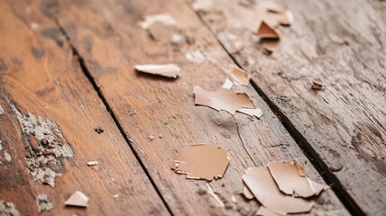 Aufkleber - Natural Wood Shavings on Rustic Wooden Table Top Surrounded by Timber : Generative AI
