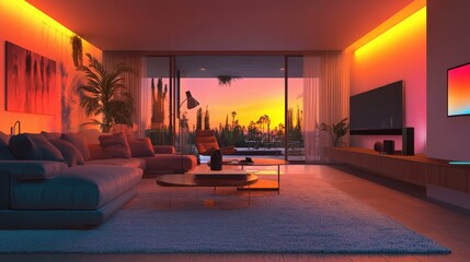 Poster - a smart digital home controlled by a central ai system, where users adjust lighting, temperature, an