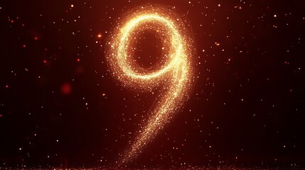 Wall Mural - Sparkling Number Nine, Glowing Golden Number 9 on Dark Background, Glittering Nine Digit, Festive Digit Nine Celebration, Magical Numeric