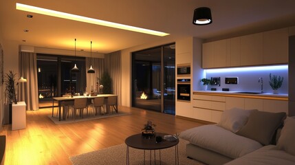 Poster - A smart home controlled by AI, where lights, temperature, and appliances automatically adjust based on user preferences, creating a personalized and efficient living space.