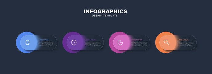 Aufkleber - Glass morph inforgraphic 4 steps for presentation, web element.  Vector Illustration with icons