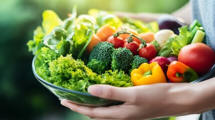 Poster - Vibrant Assortment of Fresh Organic Vegetables and Greens Displayed in a Bowl for Healthy Eating : Generative AI
