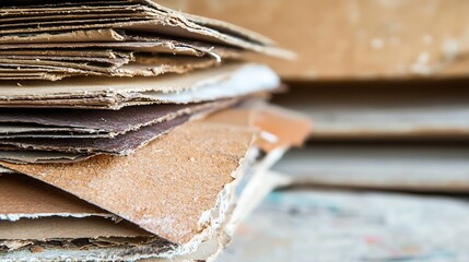 Poster - Layered sheets of various aged papers and materials organized in a chaotic manner on a desk : Generative AI