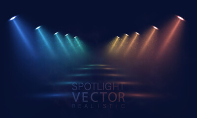 Leinwandbilder - Light effect of spotlight for podium show, light performance. Street at night. Vector illustration.	