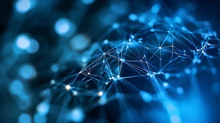 Poster - Abstract Network of Connected Nodes and Links Illuminated in Blue Light : Generative AI