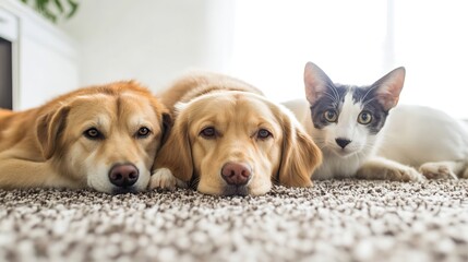 Poster - Adorable Pets Relaxing Together on Cozy Floor Creating Comforting Atmosphere of Friendship : Generative AI