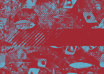 Fototapete - Background with glitch distorted grunge textures . grunge background texture with halftone dots, glitched shapes, textures and lines .Screen print vector background with grunge textured surface.