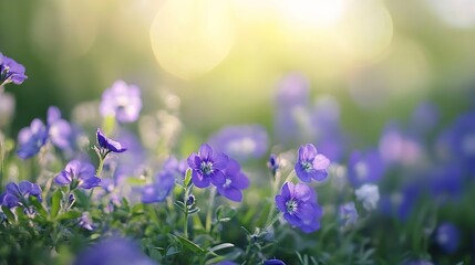 Poster - Stunning close up of soft purple flowers basking in the warm sunlight creating a dreamy and peaceful atmosphere : Generative AI