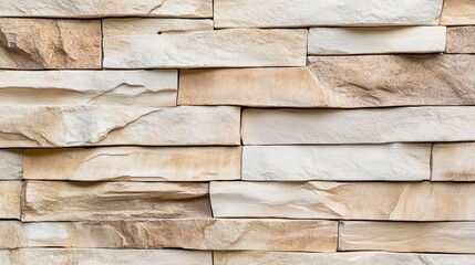 Wall Mural - Natural stone wall pattern, beige and brown stone texture, realistic rock background