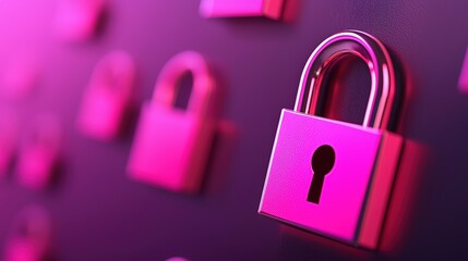Poster - A vibrant close-up of pink padlocks against a dark background, symbolizing security and protection.