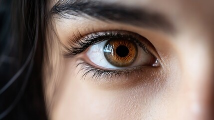 Poster - Close Up of Captivating Brown Eye Highlighting Unique Iris Patterns and Lashes in Soft Natural Light : Generative AI
