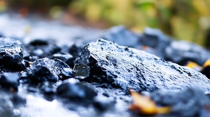 Leinwandbilder - Close up view of wet black rocks reflecting serene light in a tranquil natural setting : Generative AI