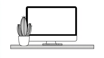 Poster - Minimalist desktop setup computer, cactus, workspace