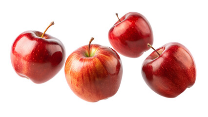 Wall Mural - five of red apple falling isolated on transparent background png
