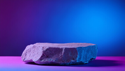 Wall Mural - Rugged stone pedestal for product presentation. Minimalist podium. Gradient purple to blue