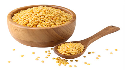 Wall Mural - yellow lentils in a wooden isolated on transparent background png
