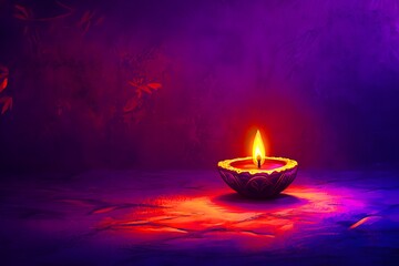 Wall Mural - Spiritual Diwali Oil Lamp Festive Light Purple Background Indian Culture Traditional Design Warm Glowing Flame Hopeful Peaceful   