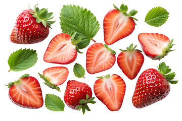 Wall Mural - strawberry piece and slice isolated on transparent background png