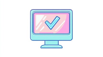 Fototapete - Computer screen showing checkmark; approval, success concept