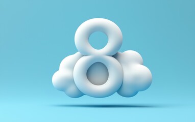 Wall Mural - Puffy cloud-like number 8 on a pastel sky blue background for 8 March International Womens Day