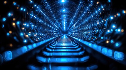 Poster - Illuminated tunnel with light fixtures and extended pathway into darkness